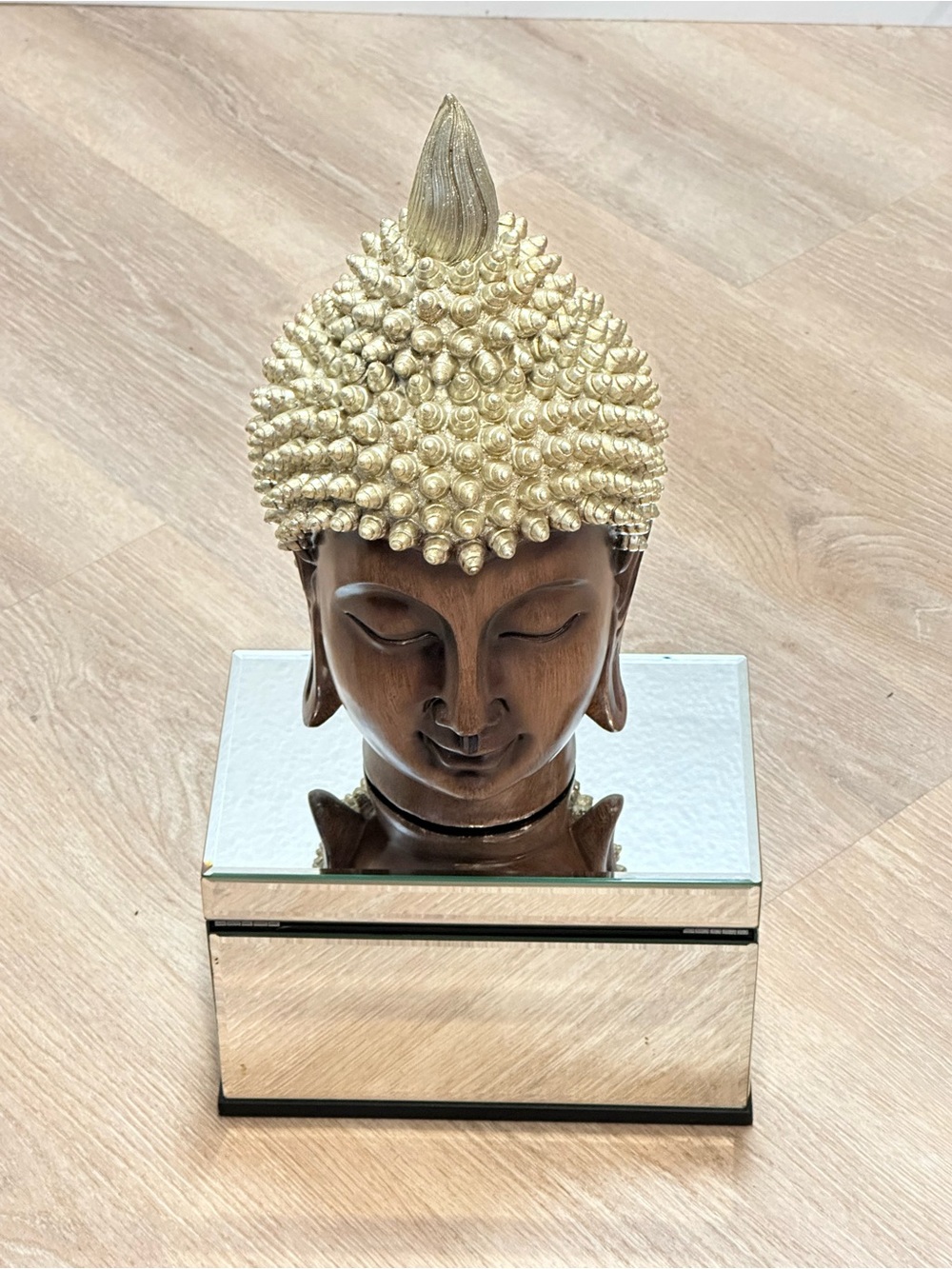 Decorative Buddha Head Sculpture in Gold & Brown - Home Art Accent